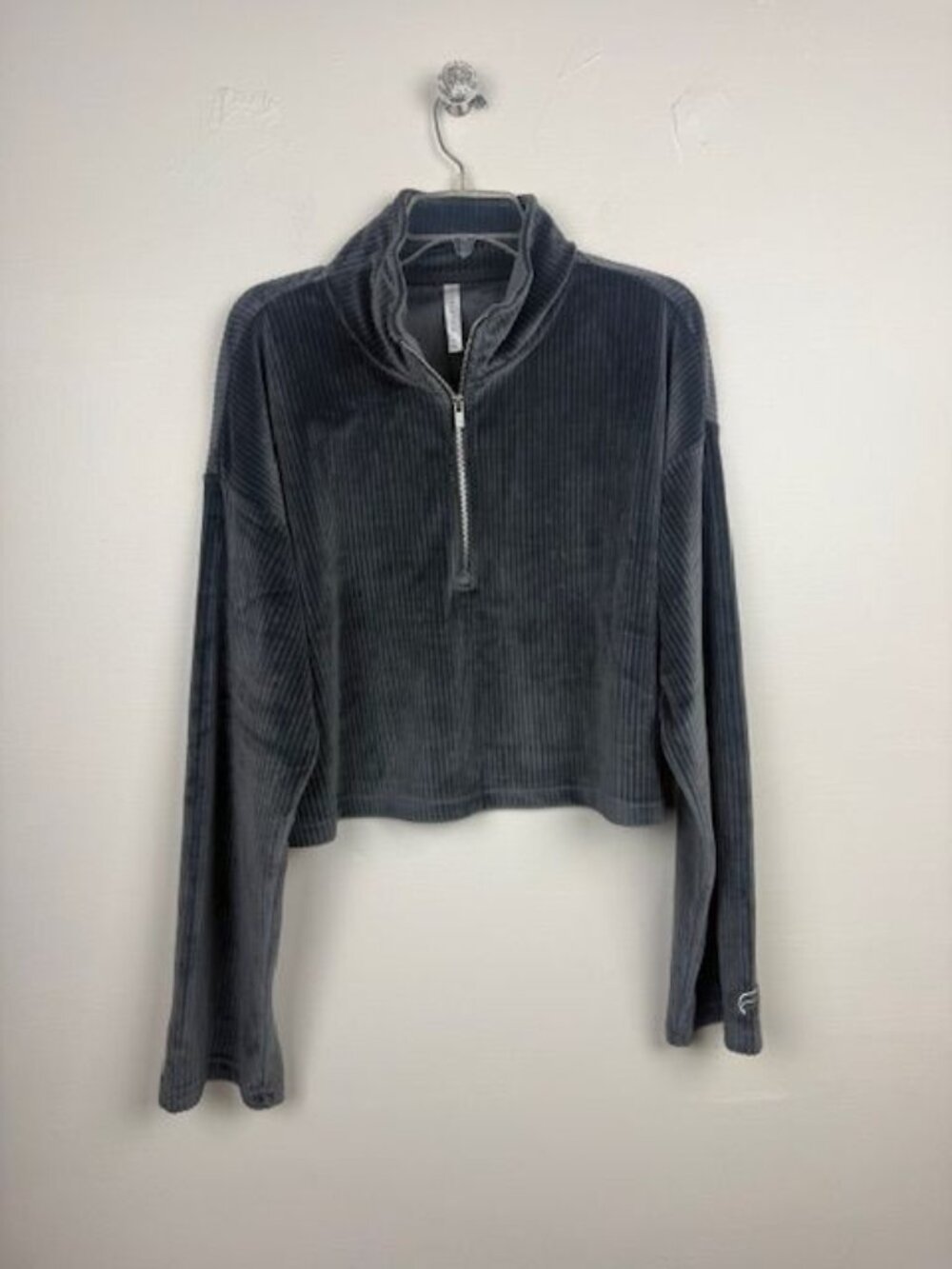 Fabletics Women's Gray Plush Rib Half Zip Cropped Sweatshirt - Size XL
